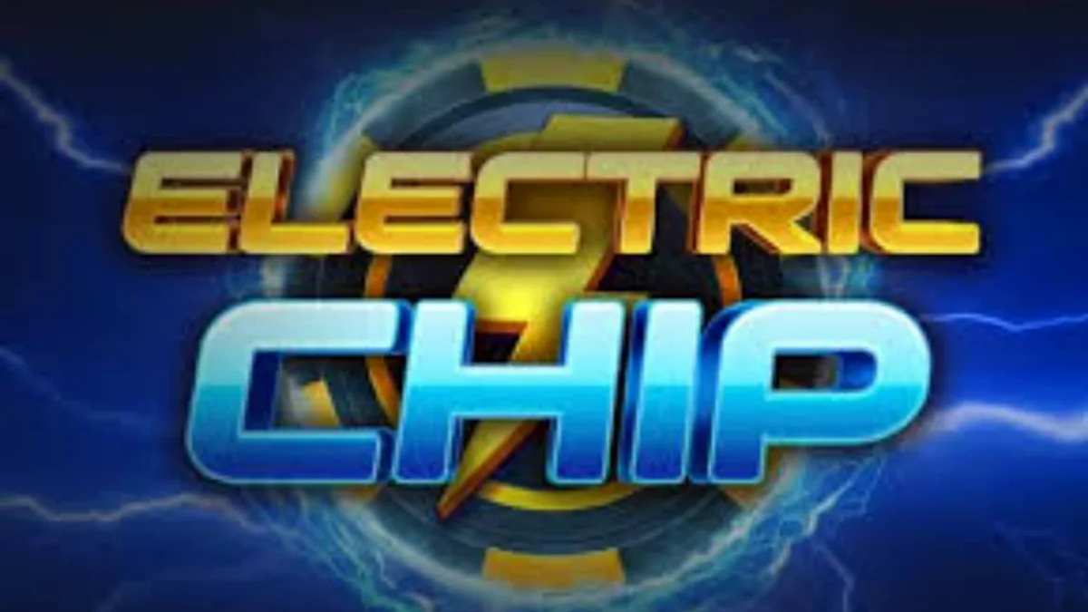 Neon-themed Electric Chip slot machine interface na may kumikislap na kidlat at mga gintong chip.