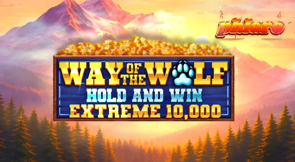 Isang visual na representasyon ng Way of the Wolf Hold and Win Extreme 10,000 slot na may temang lobo at kagubatan.